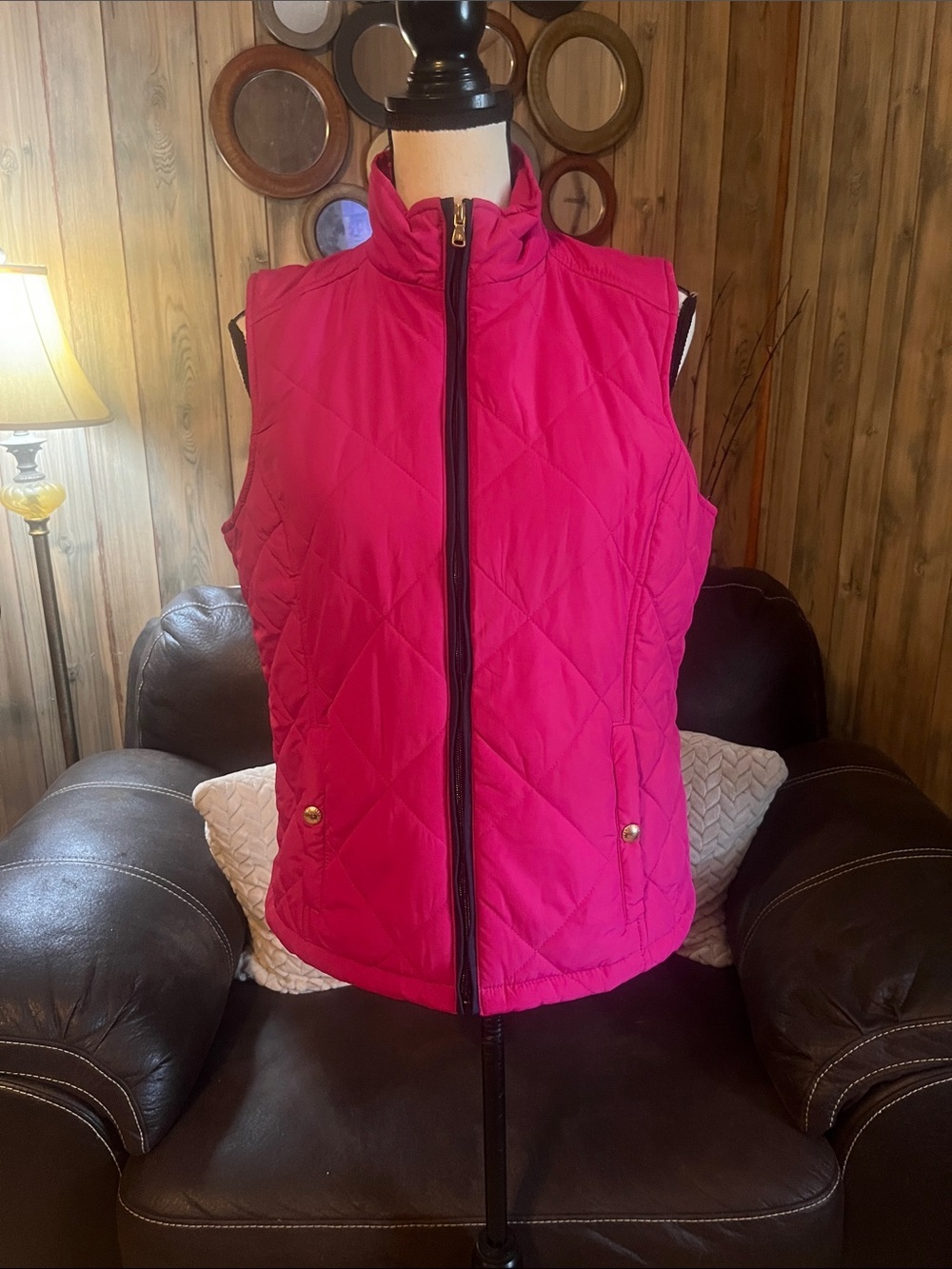 Ralph Lauren Hot Pink Fuscia Quilted Sleeveless Vest Hiking Lagenlook Camping